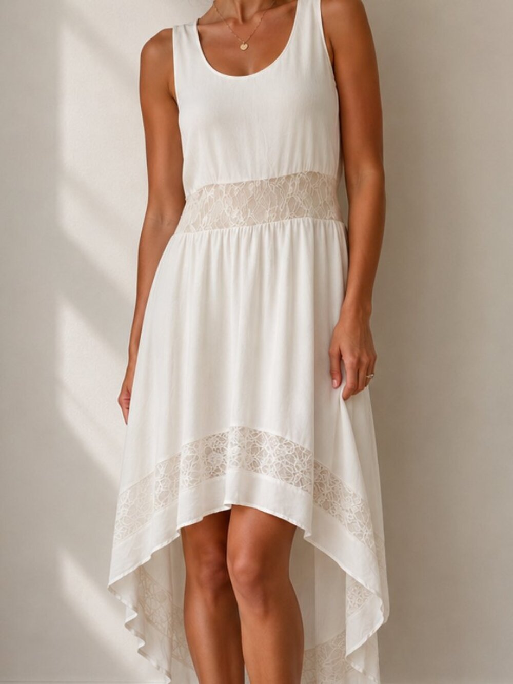 Coastal Beachy Topshop Cream White Lace High Low Dress Sleeveless Midi Size 6